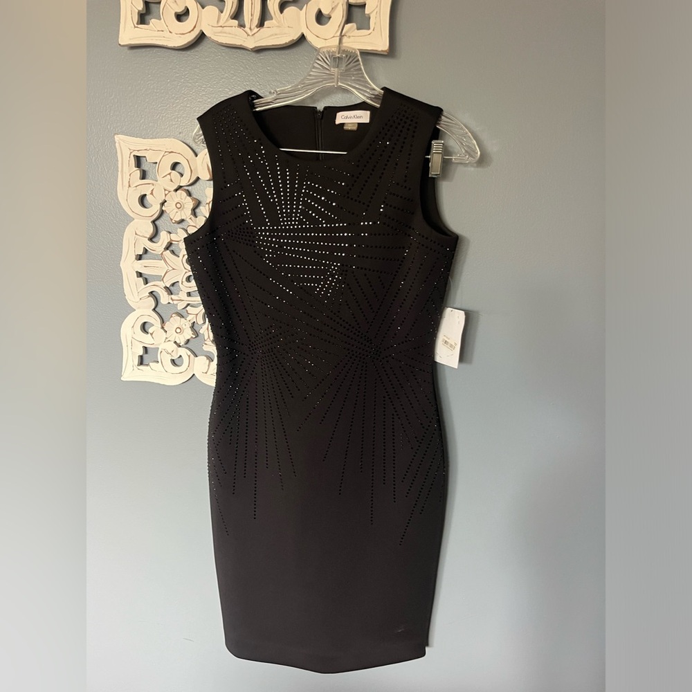 calvin klein rhinestone dress black